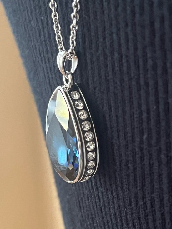Touchstone Crystal Jewelry - Touchstone Crystal Silver Teardrop Pendant with Blue Crystal